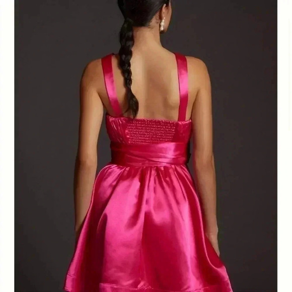 Maeve by Anthropolpgie Bow Tie Satin Mini Dress Barbie Pink, A-line size 14 - Picture 5 of 7